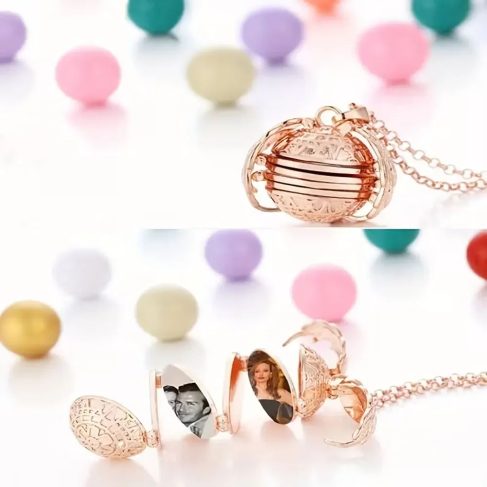 Gold Ball Locket Pendant Necklace Memory Multi Photo Open Charm Frame Round New